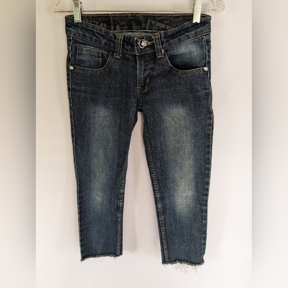 Jet Women's Capris Denim Jeans Sz S Stone Washed Graphics Fringed B2 - Picture 4 of 10